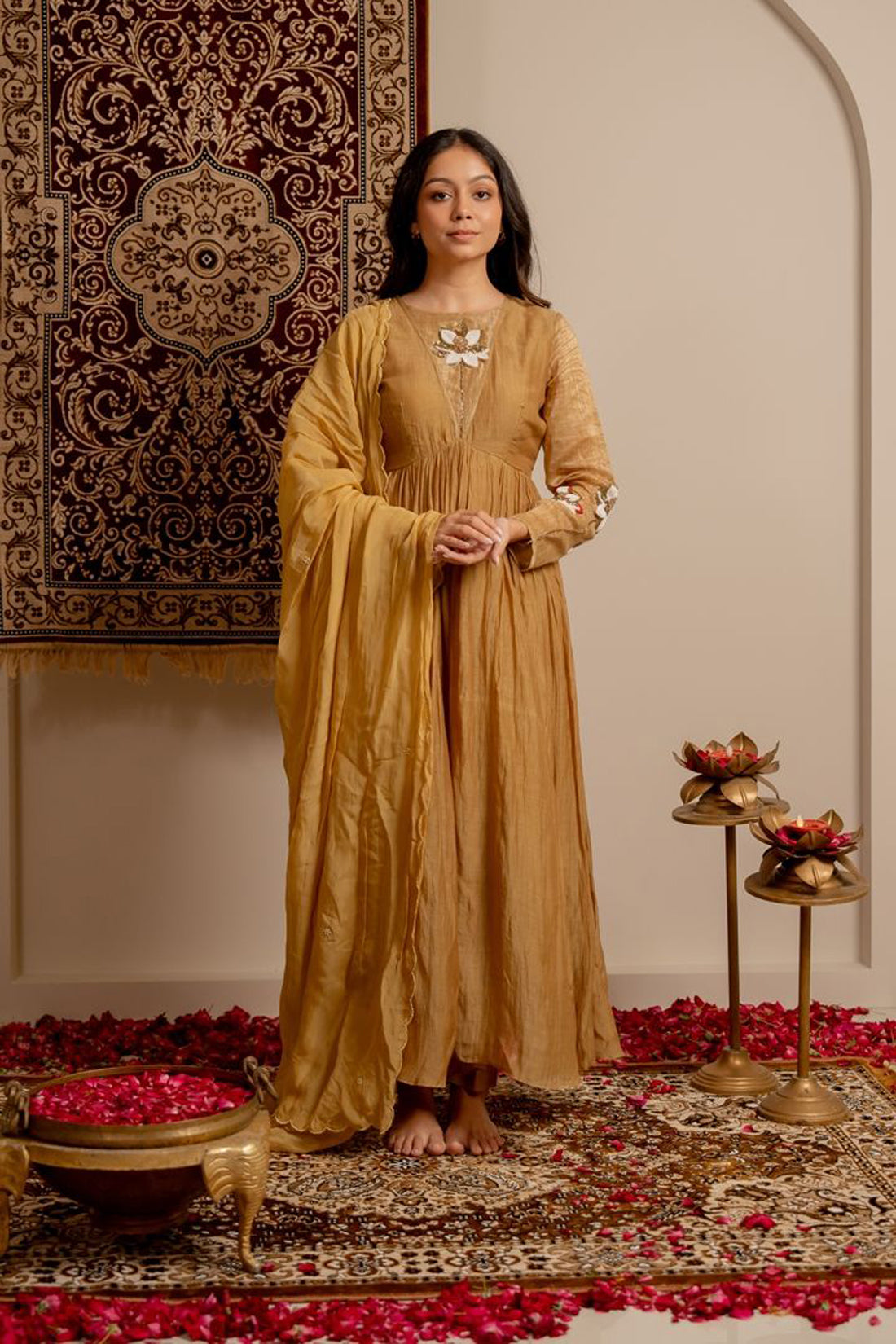 Caramel Lotus Anarkali Suit Set