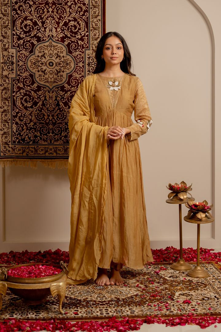Caramel Lotus Anarkali Suit Set