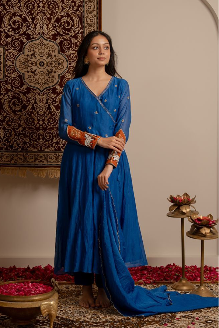 Electic Blue Angrakha Suit Set