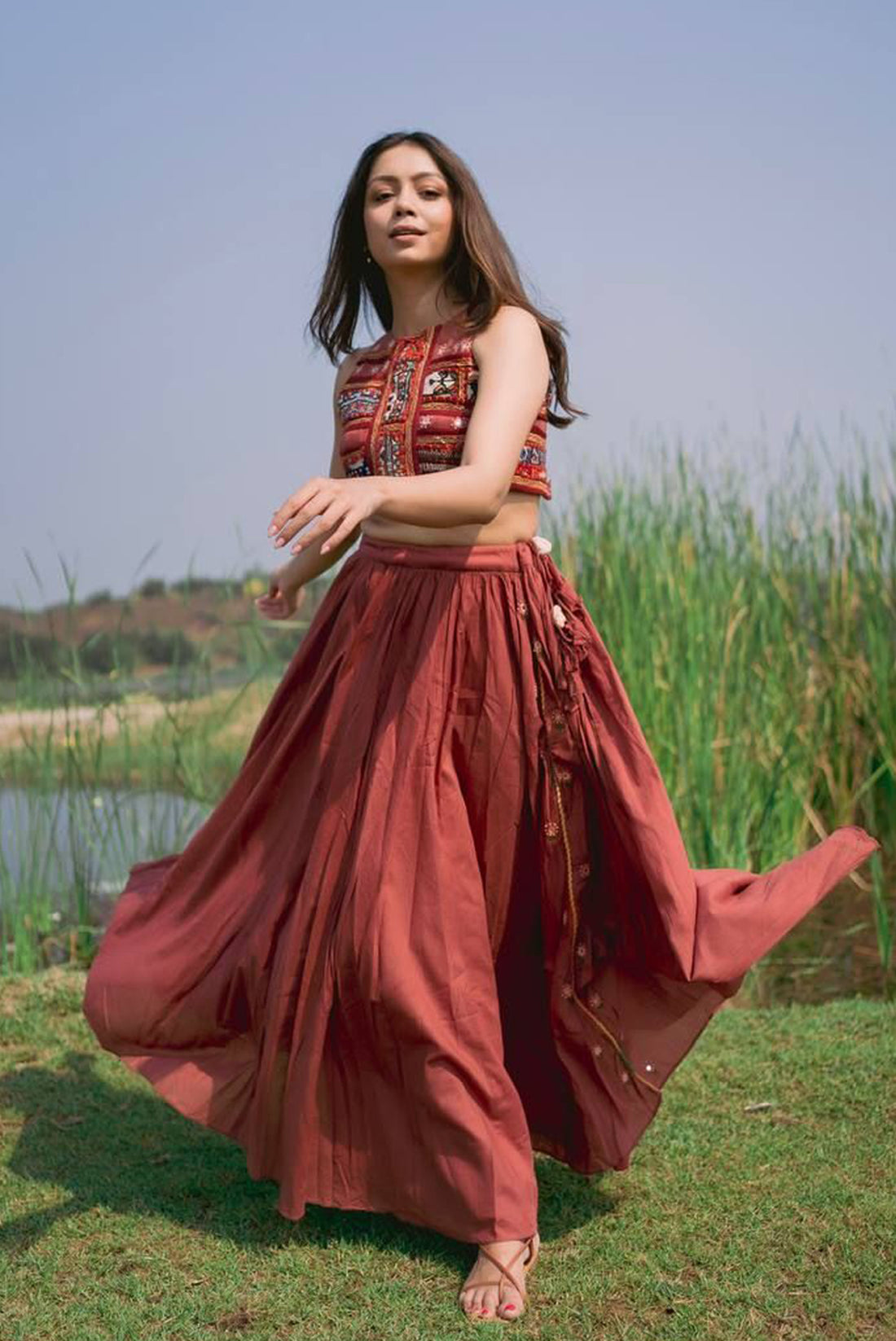 Brick Red Mull Cotton Skirt