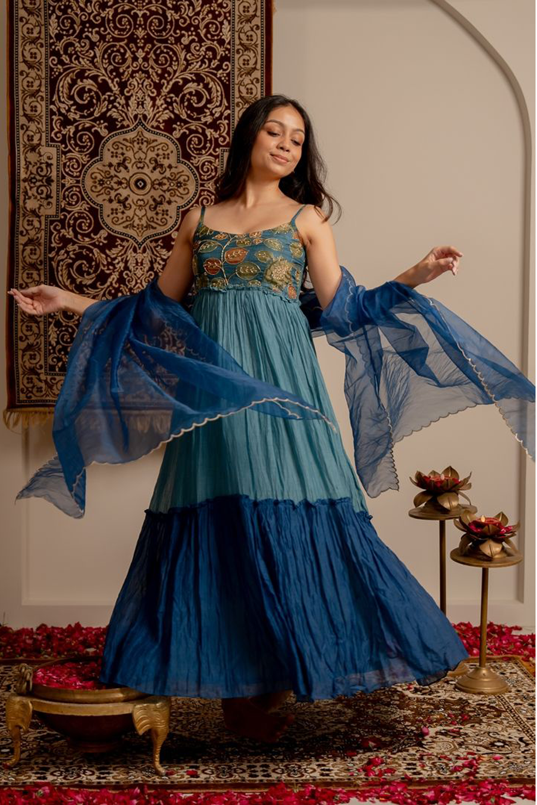 Azure Kalamkari Printed Gown