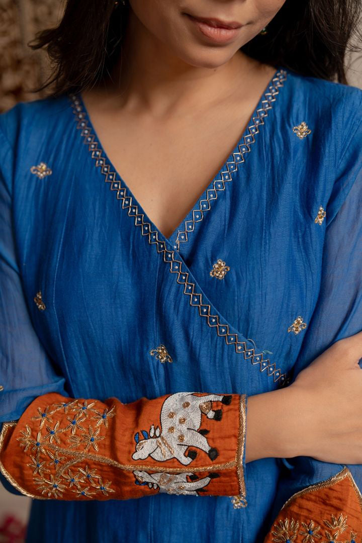 Electic Blue Angrakha Suit Set