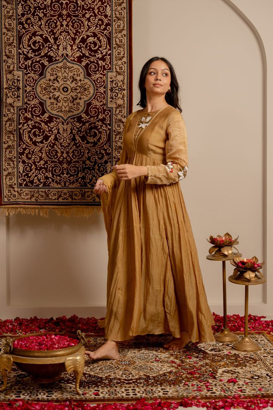 Caramel Lotus Anarkali Suit Set
