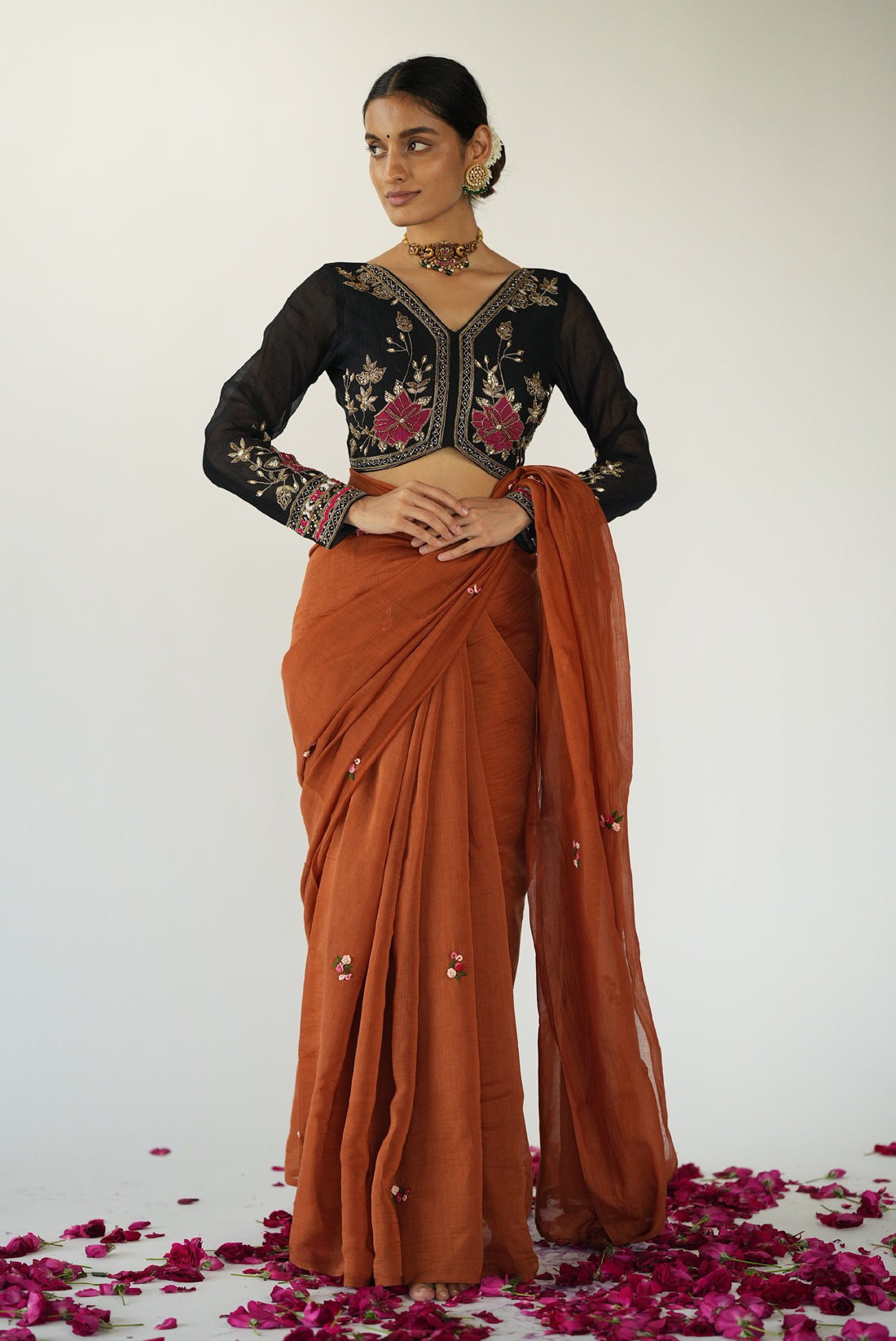 Rust Thread Saree