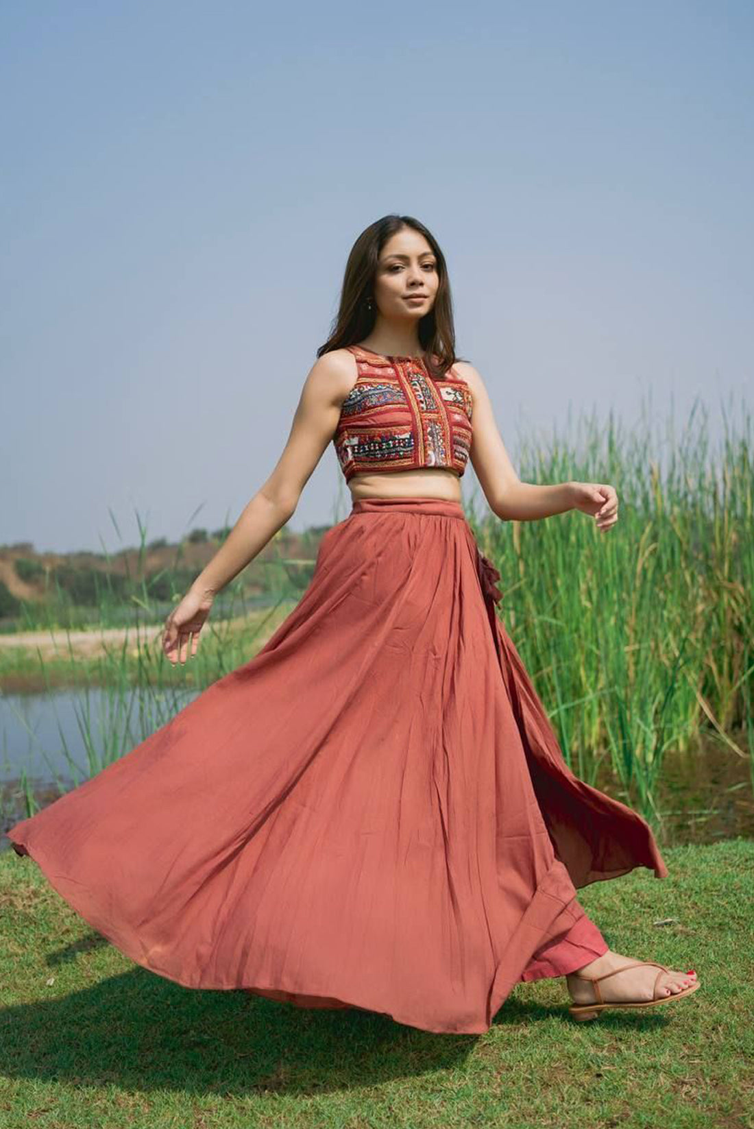 Brick Red Mull Cotton Skirt