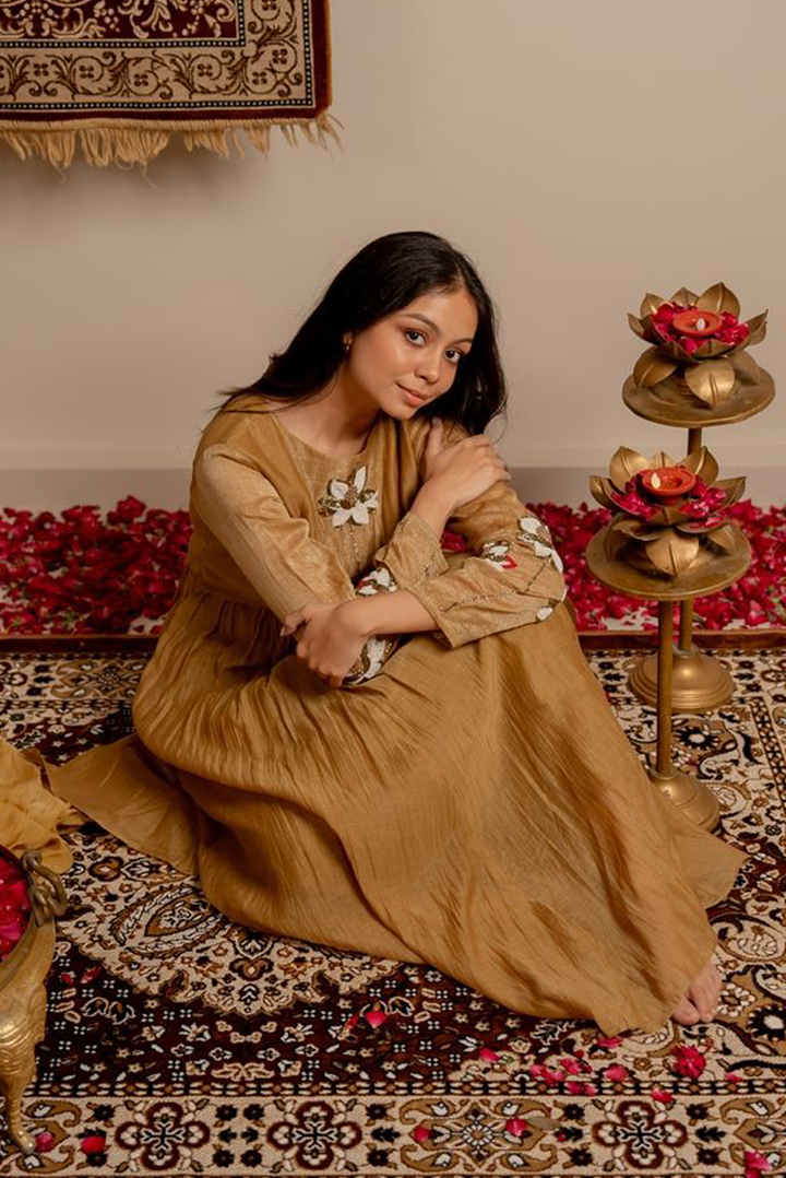 Caramel Lotus Anarkali Suit Set