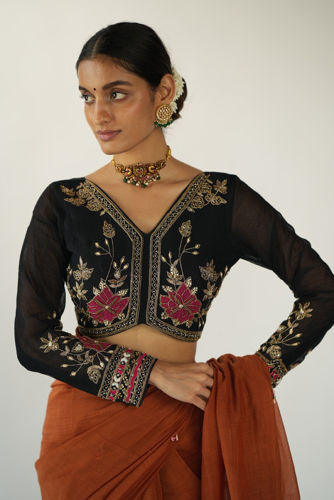 Rust Thread Saree