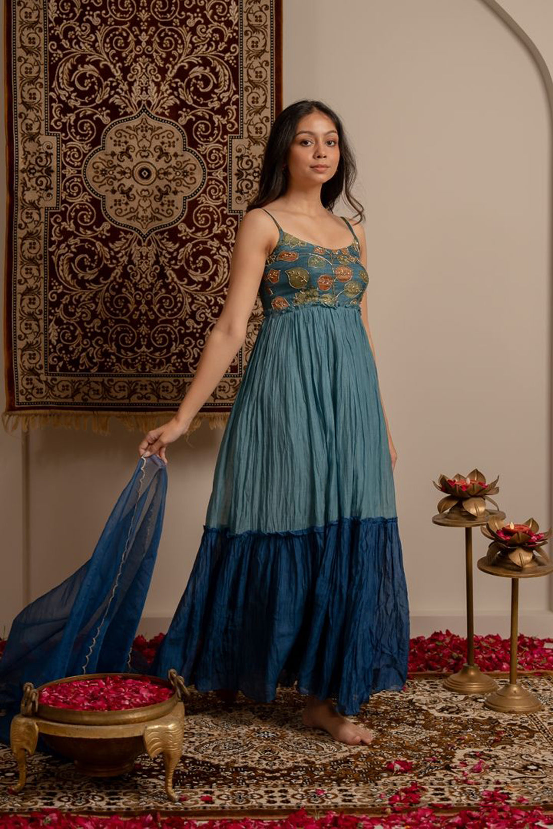 Azure Kalamkari Printed Gown