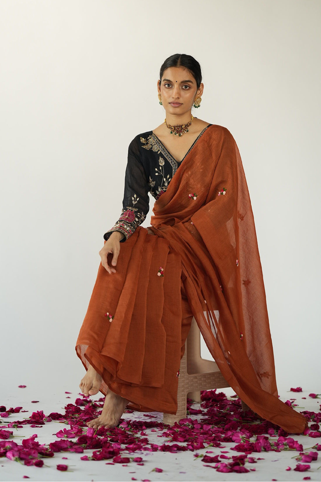 Rust Thread Saree