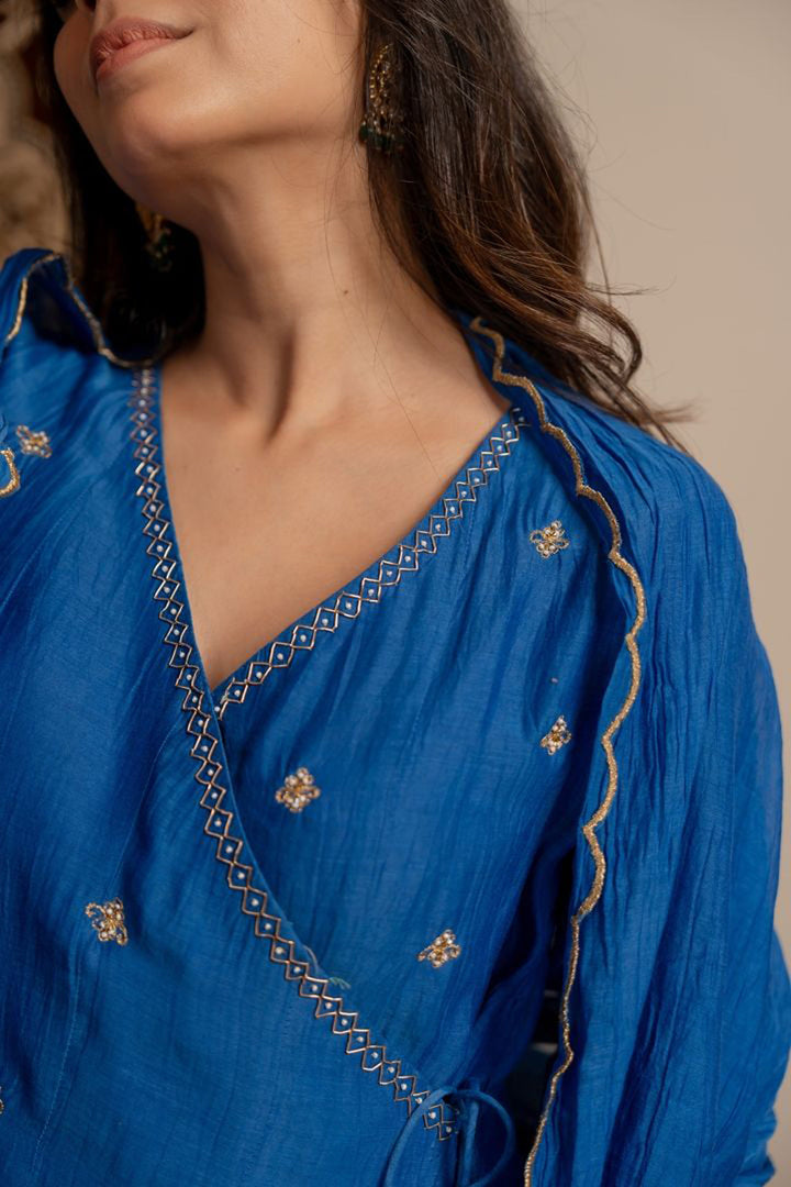 Electic Blue Angrakha Suit Set