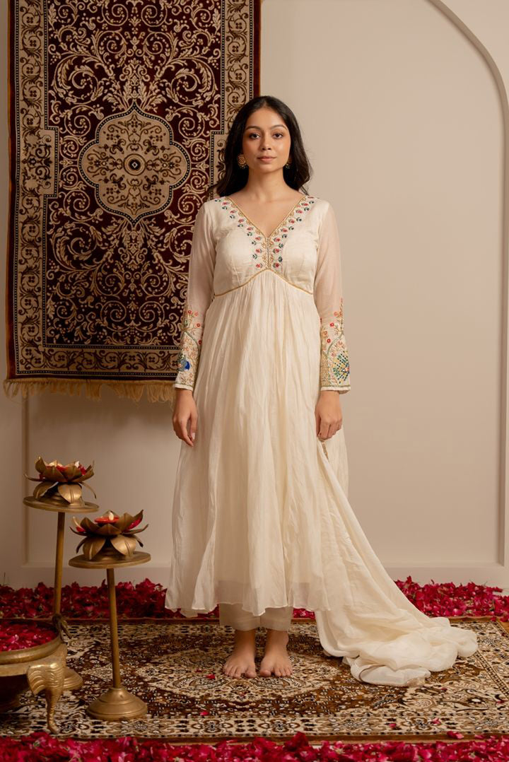 Whisper White Anarkali Suit Set