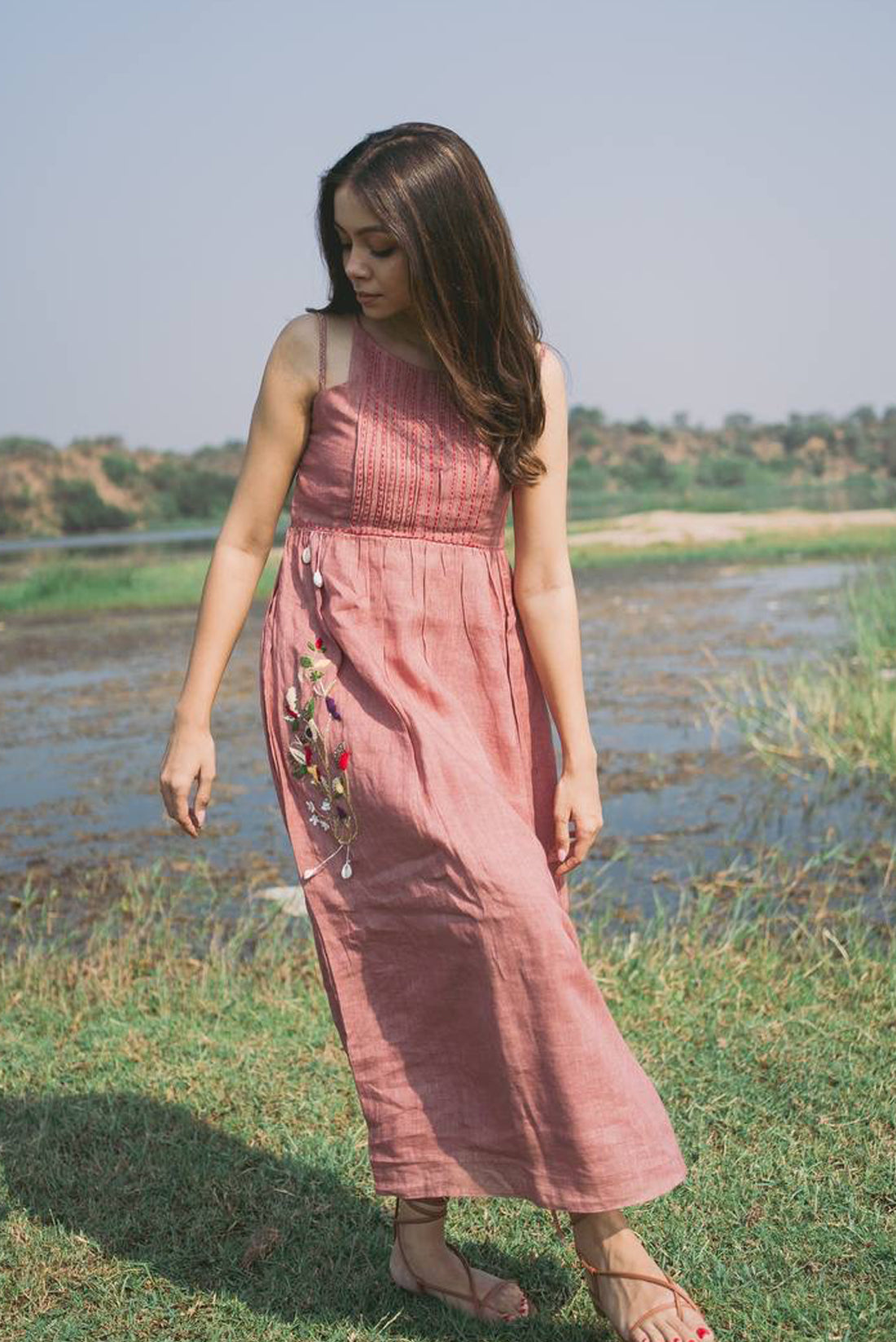 Onion Pink Ankle Length Dress