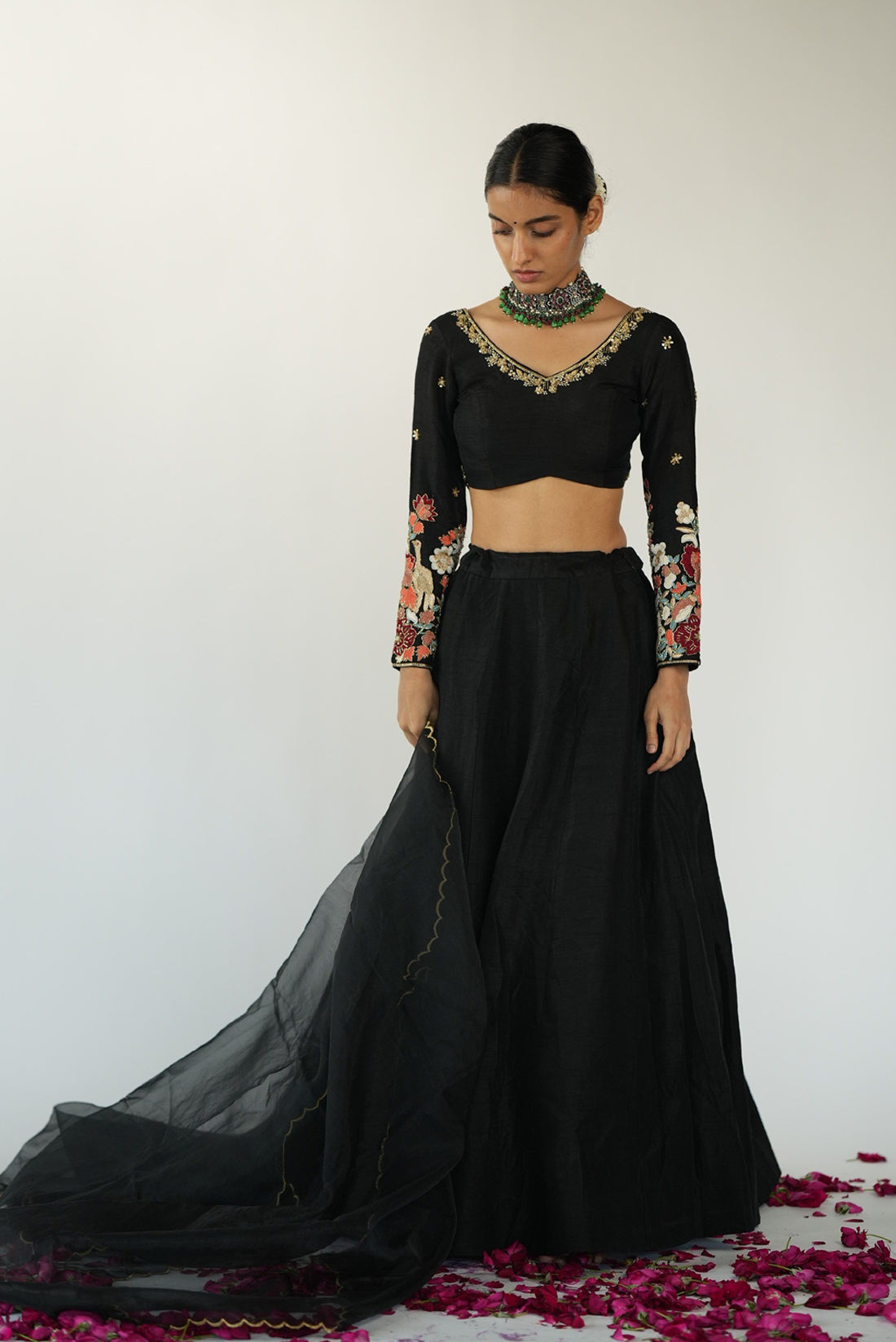 Black Raw Silk Skirt