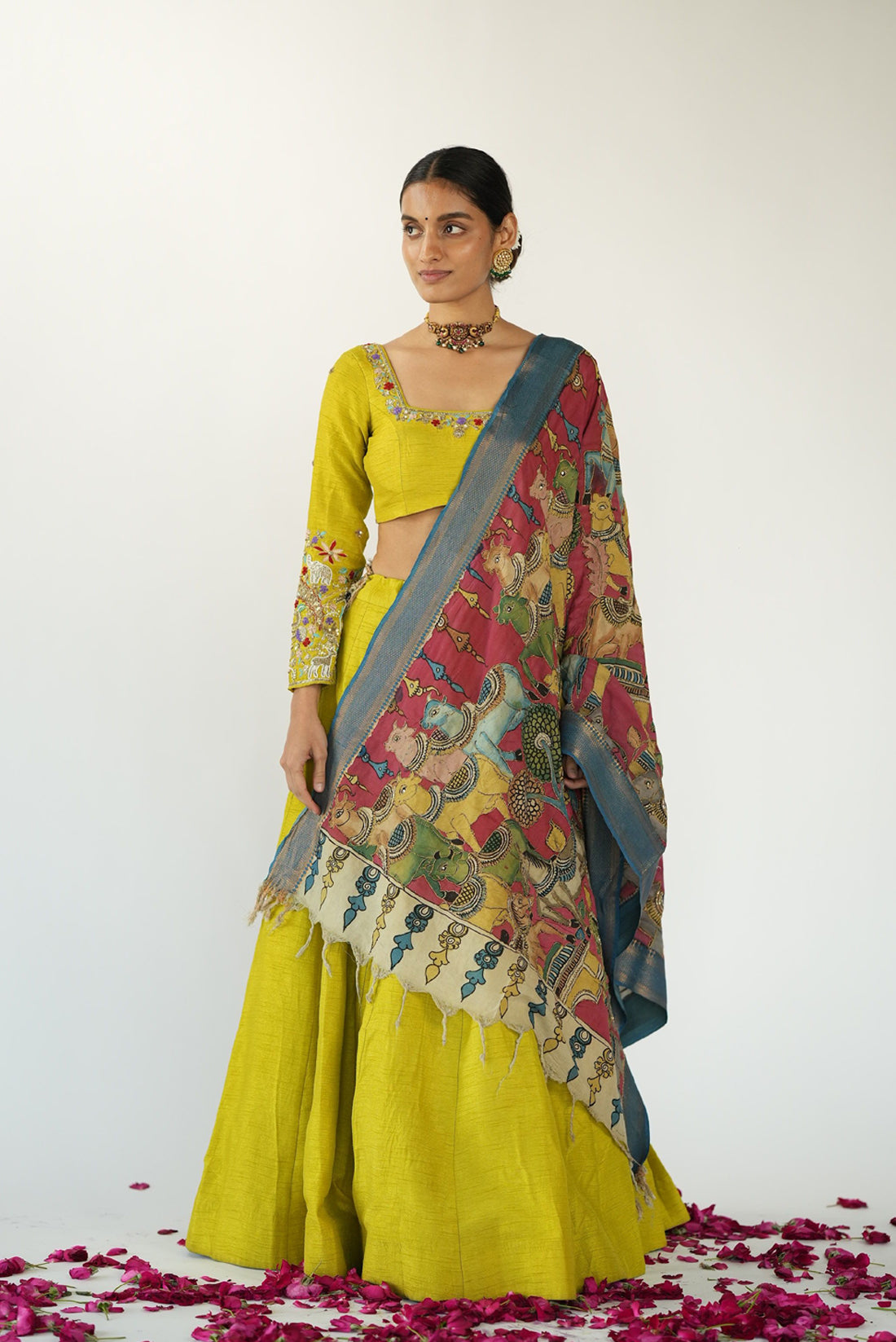 Brass Green Raw Silk Skirt