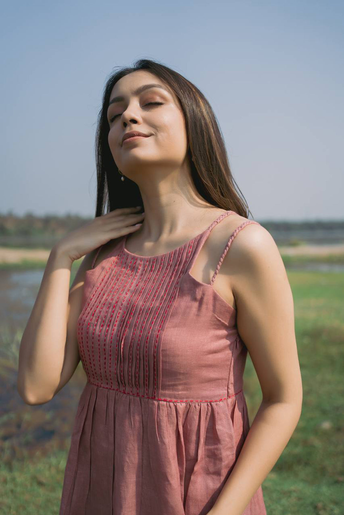 Onion Pink Ankle Length Dress