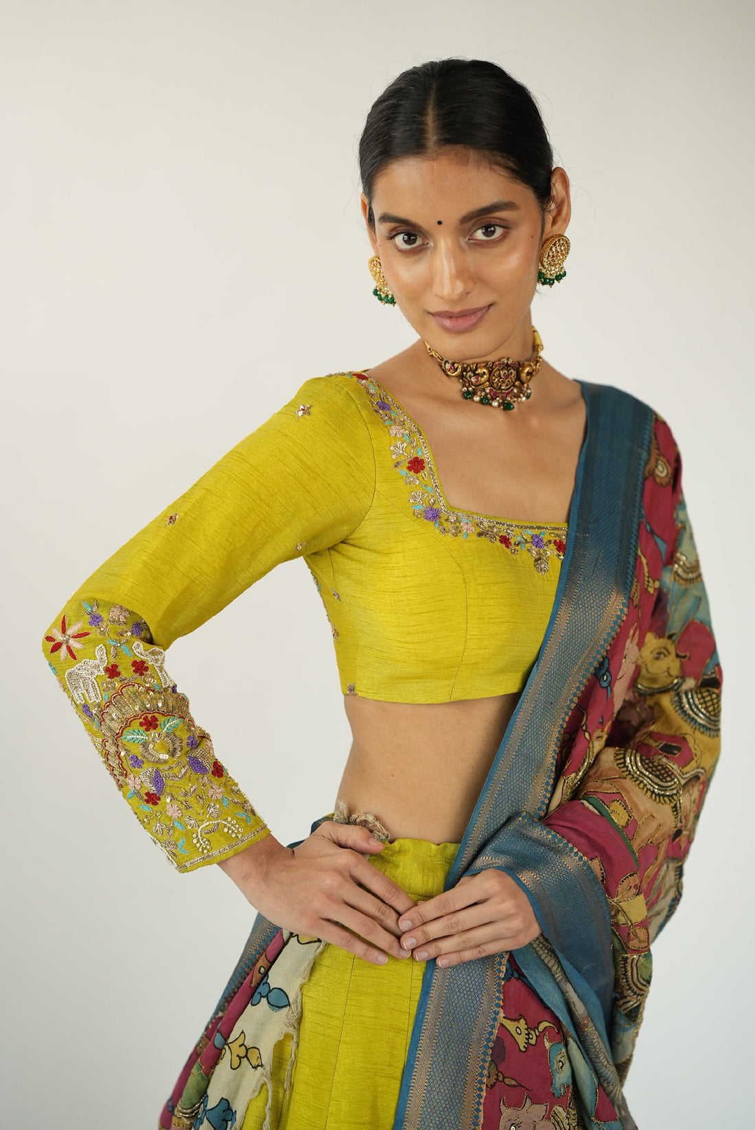 Brass Green Raw Silk Skirt