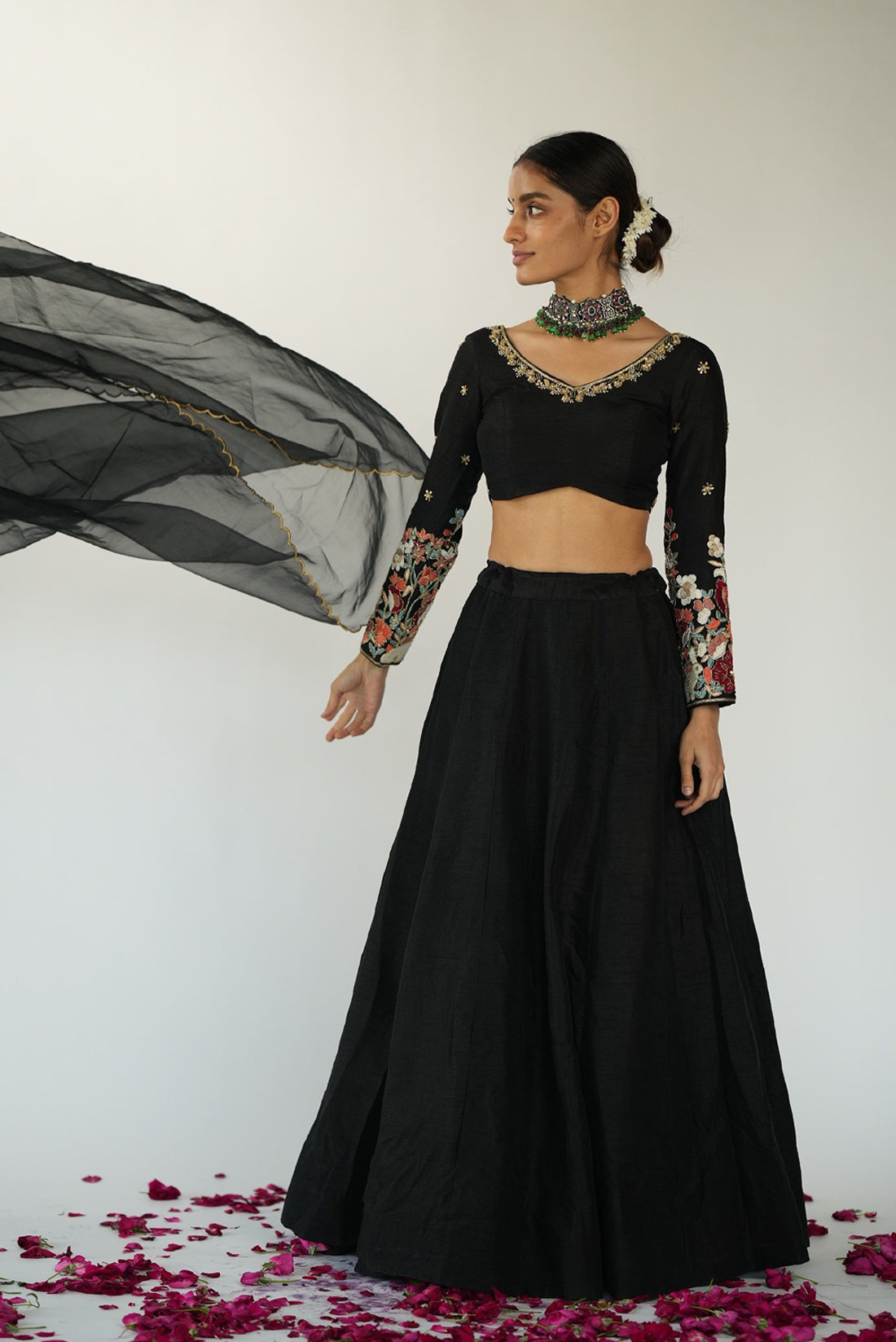 Black Raw Silk Skirt