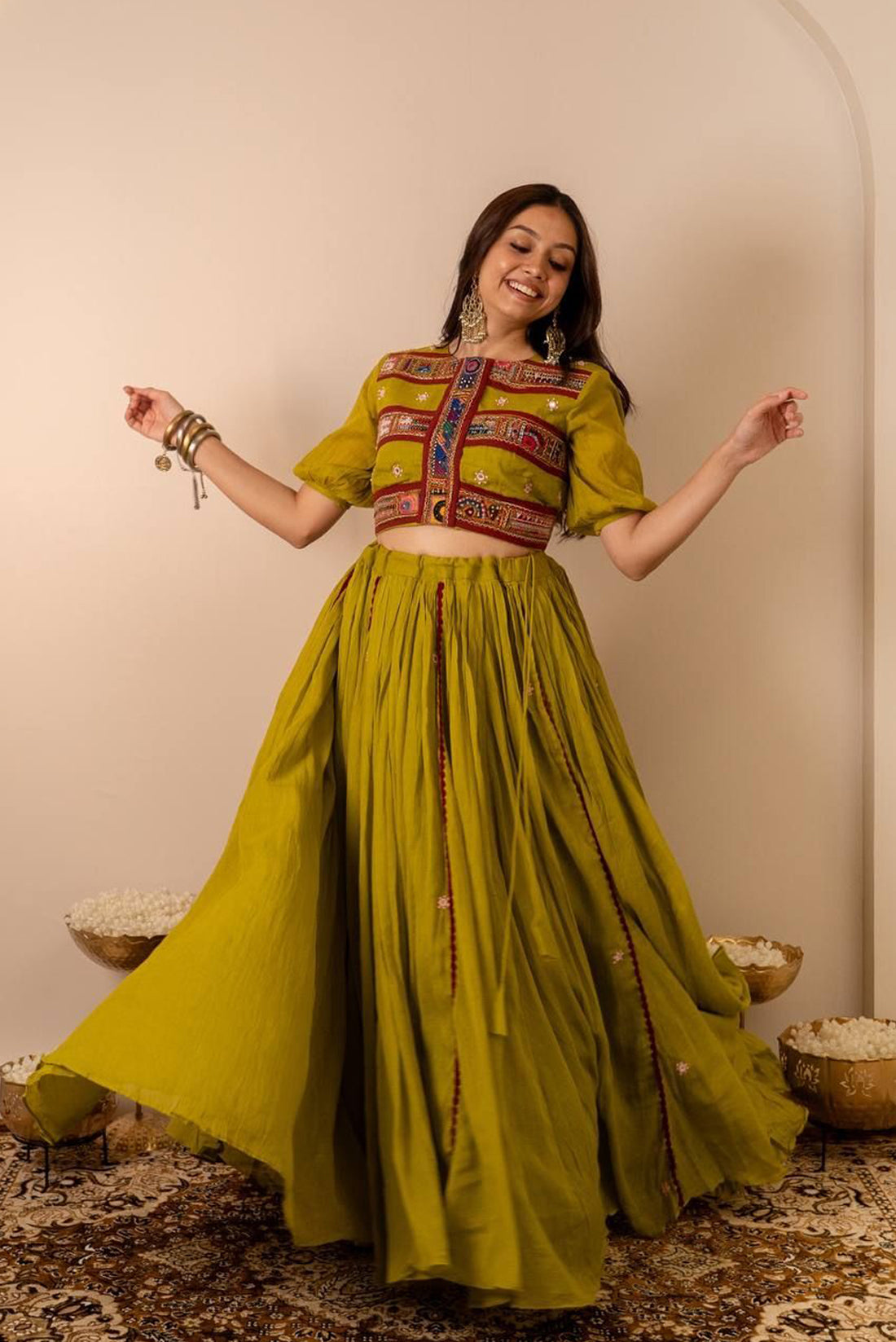 Brass Green Mull Cotton Skirt