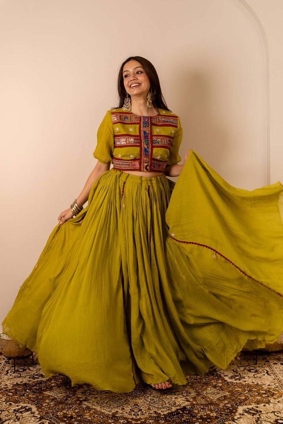 Brass Green Mull Cotton Skirt