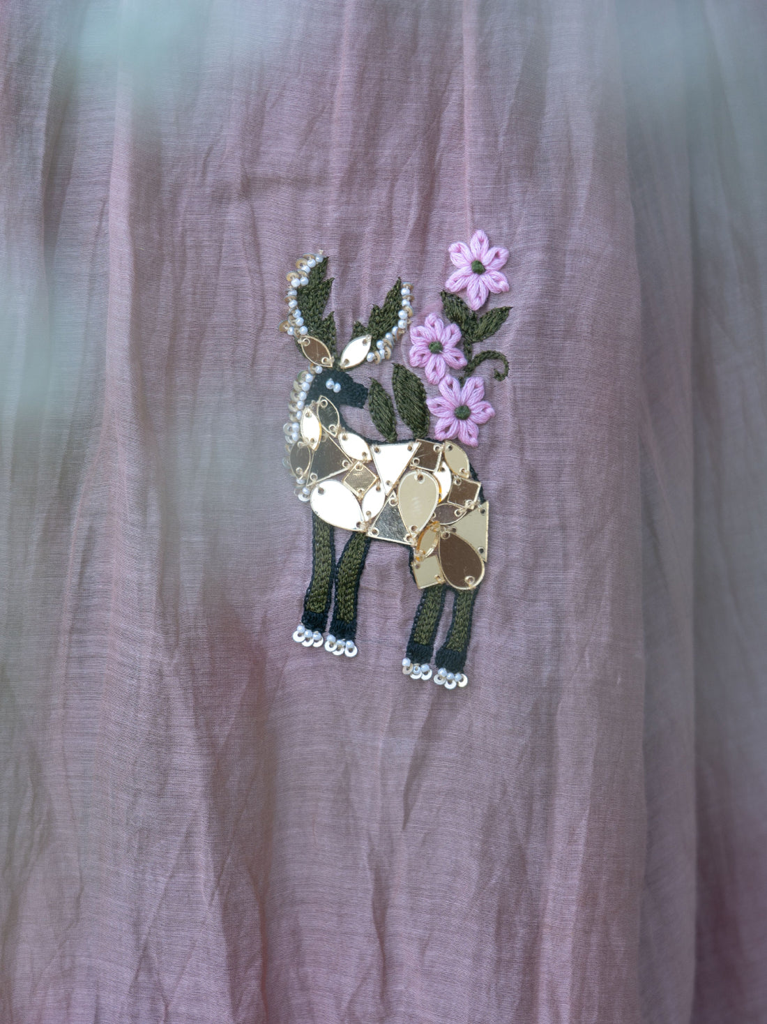 Peach Pleated Handworked Dress