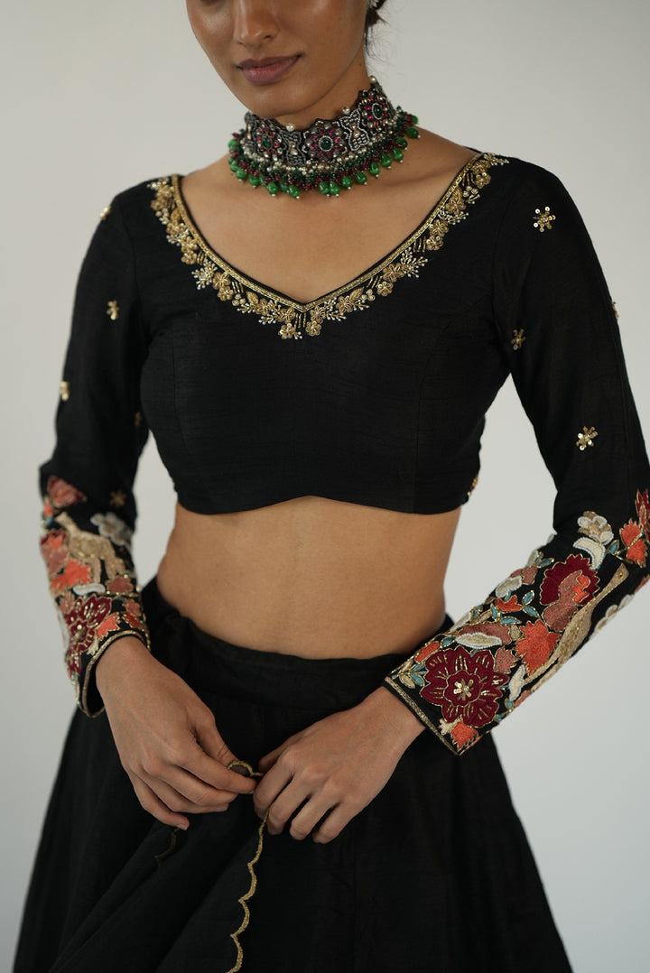 Black Raw Silk Skirt