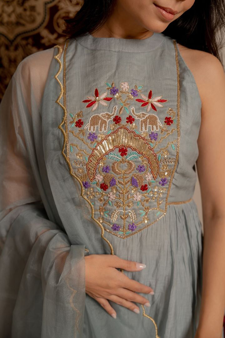 Blue Berry Ice Anarkali Suit Set