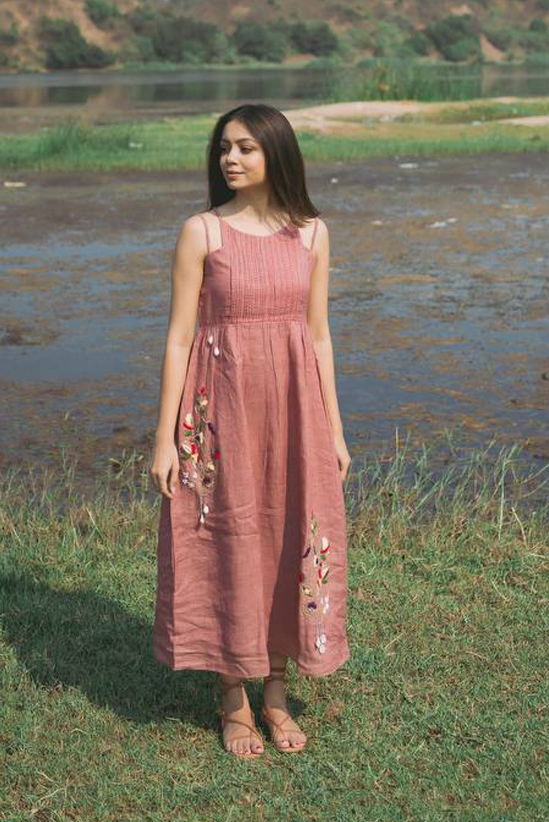 Onion Pink Ankle Length Dress