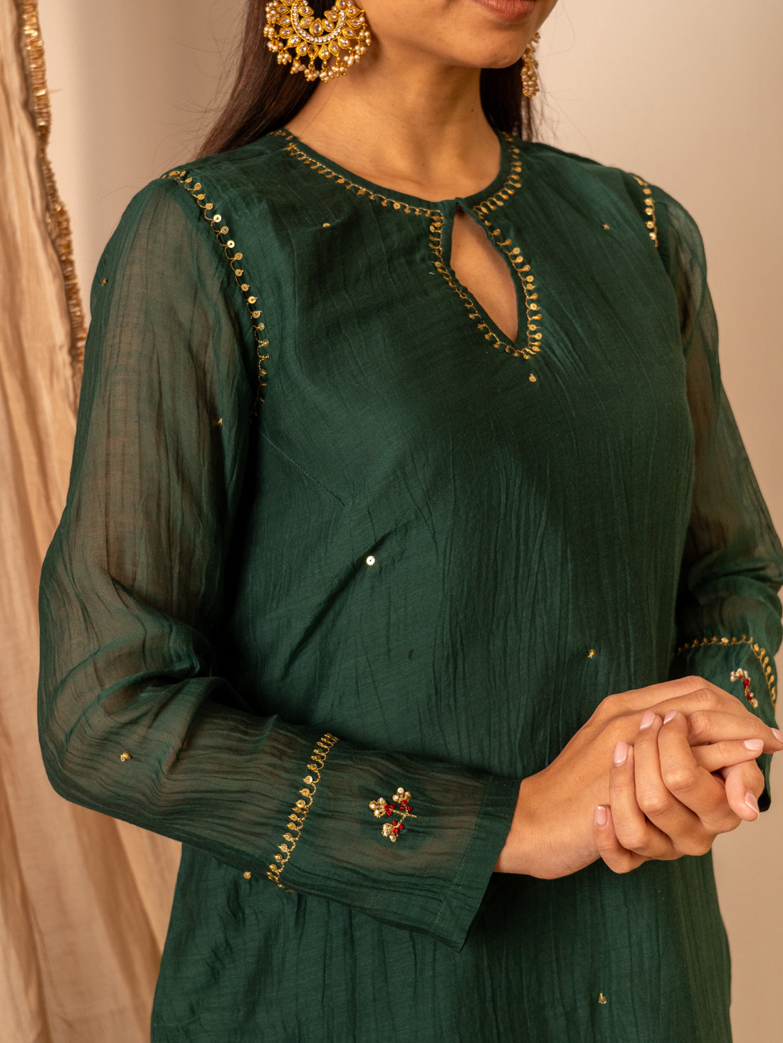 Green Handworked Kurta