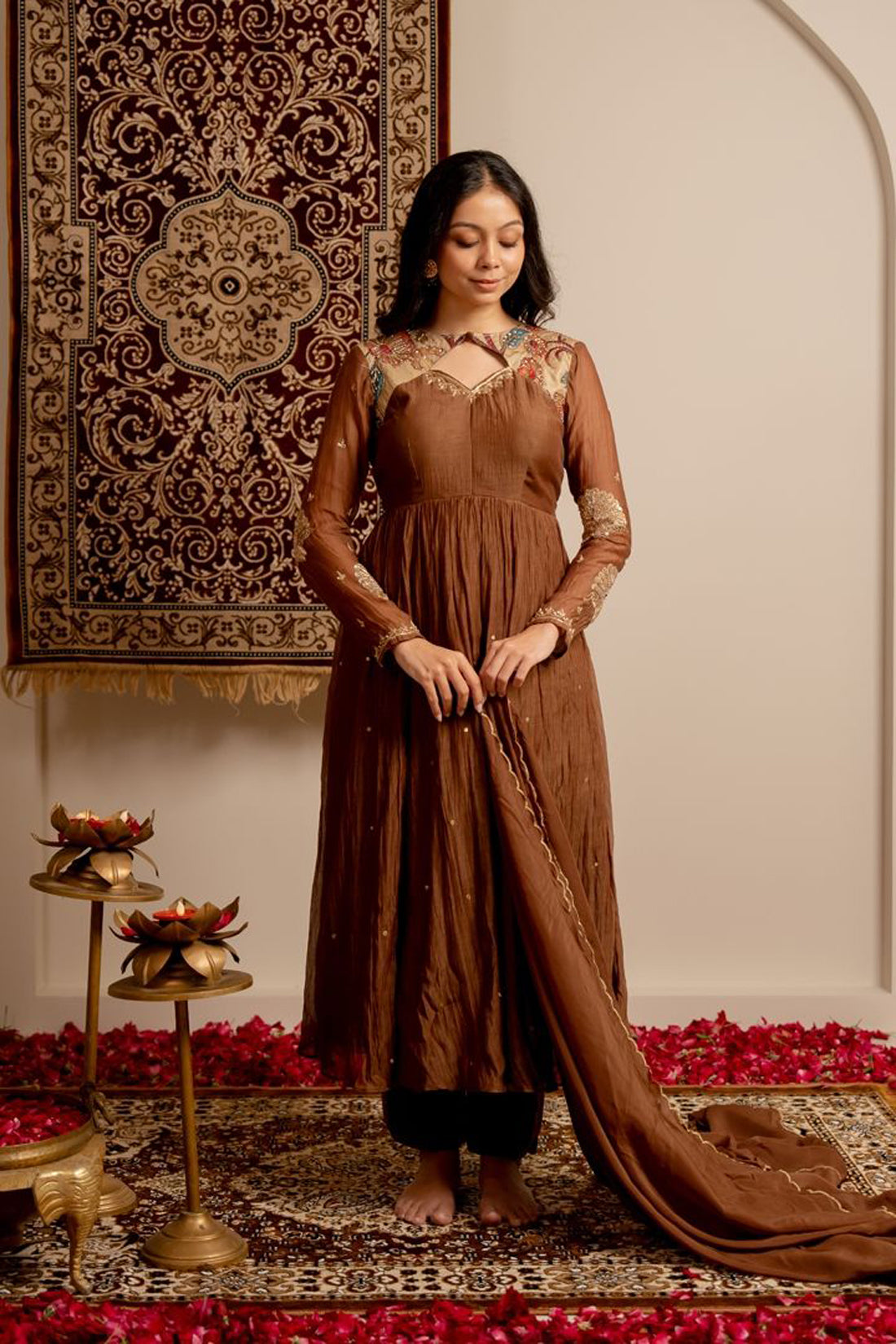 Cherry Wood Anarkali Suit Set