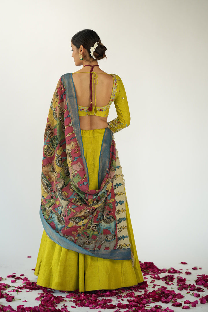 Brass Green Raw Silk Skirt