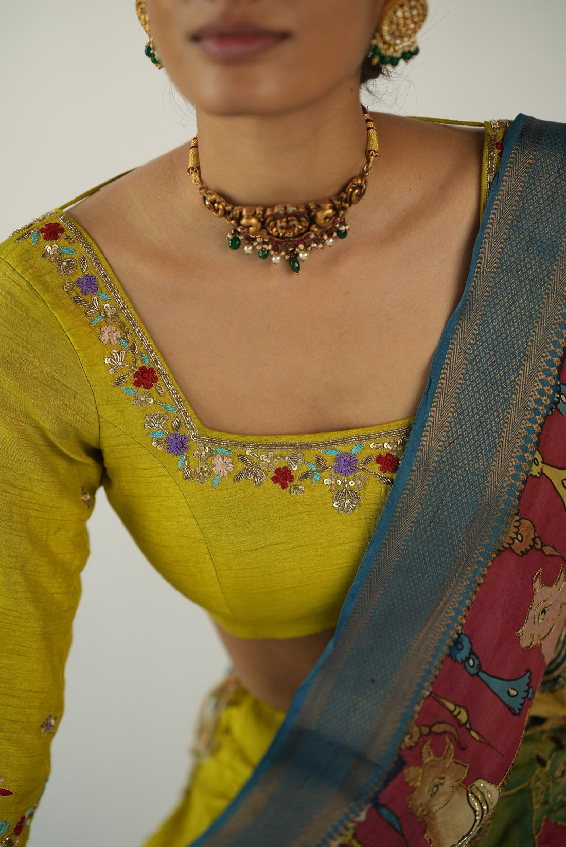 Brass Green Raw Silk Skirt