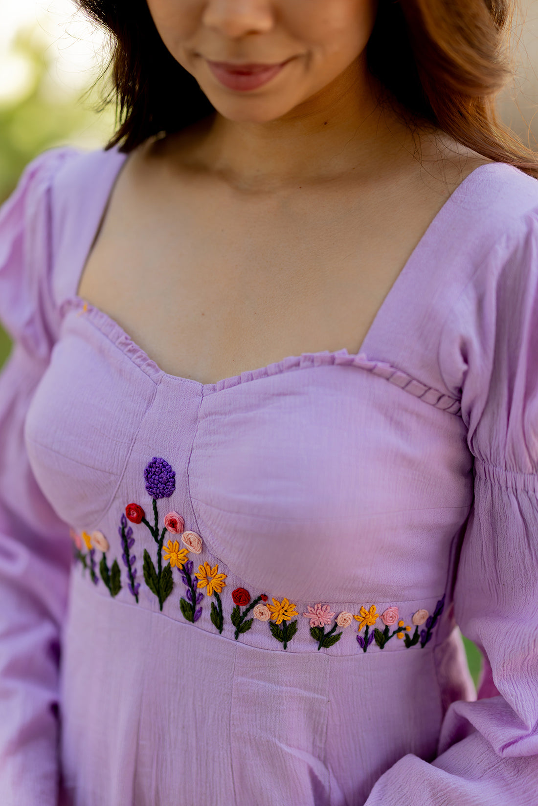 Lilac Thread Embroidered Cotton Dress