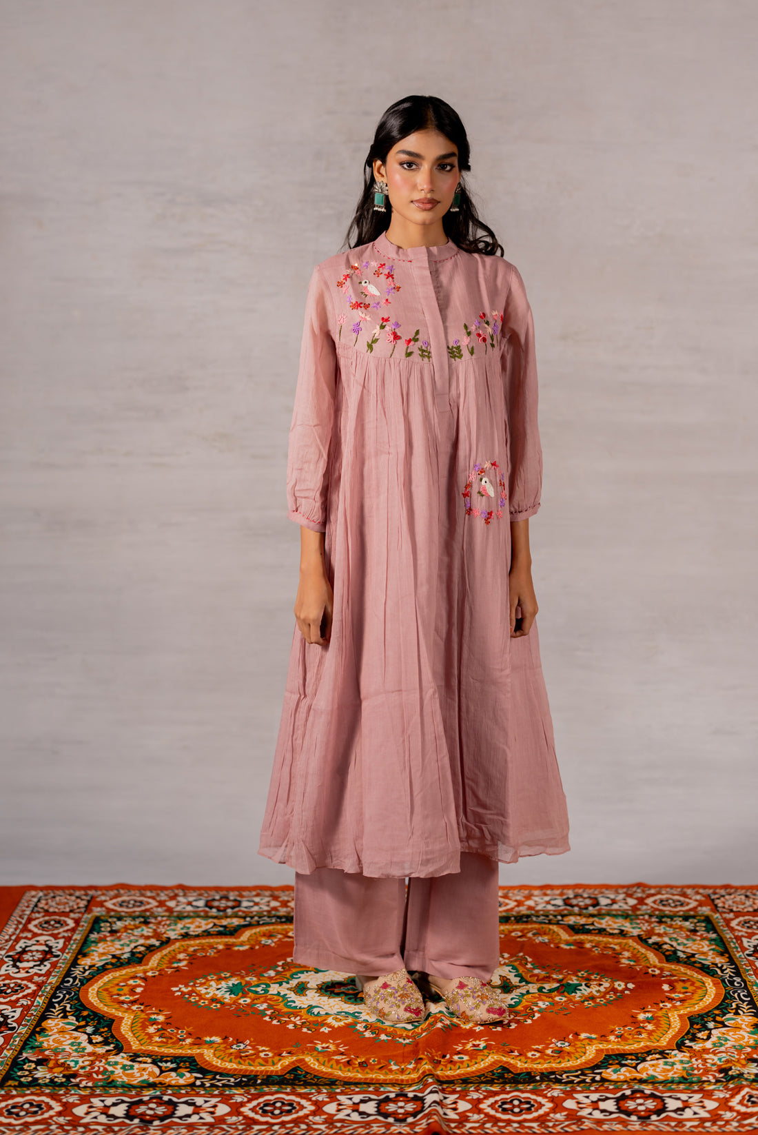LILAC MULL COTTON HAND EMBROIDERED KURTA