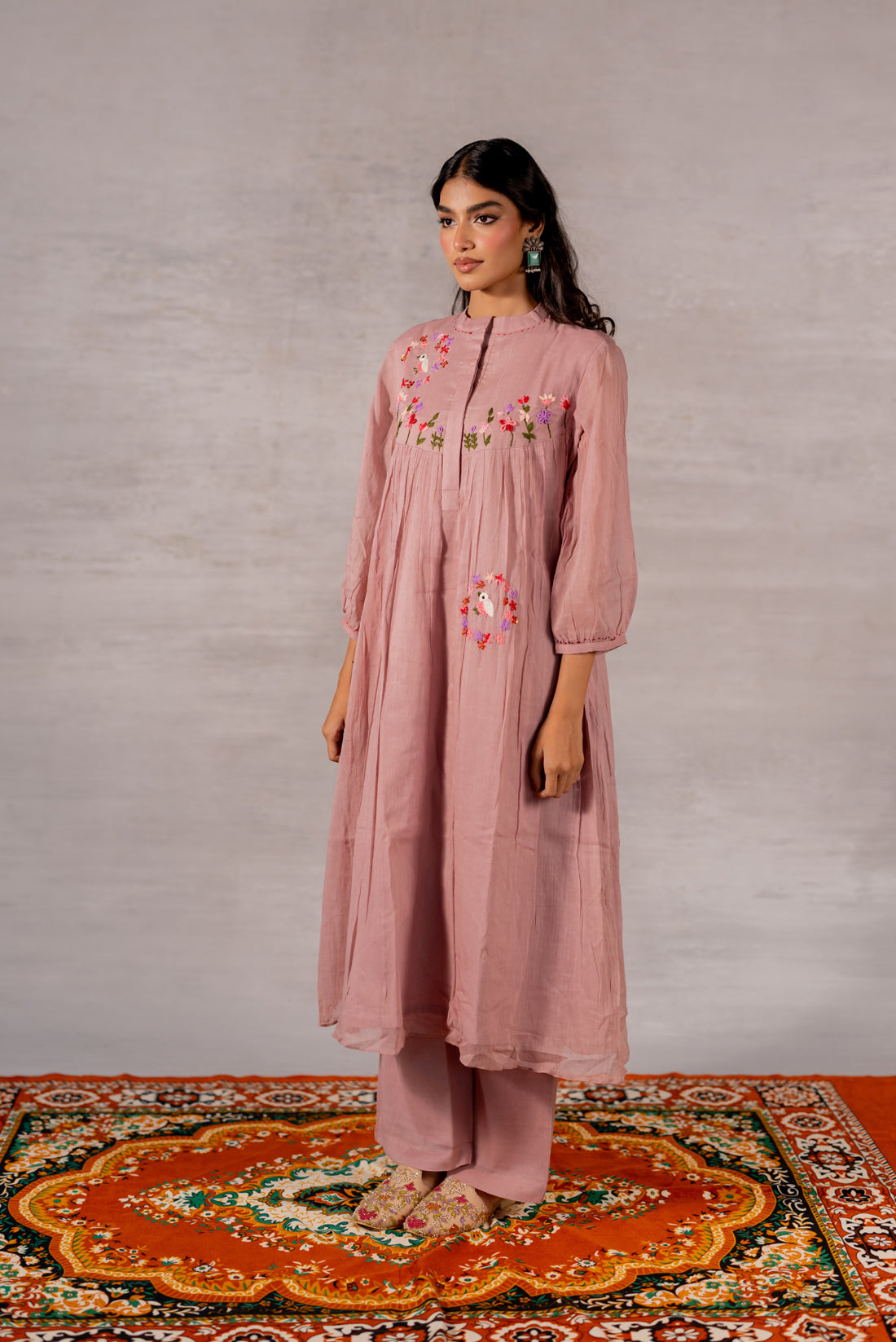 LILAC MULL COTTON HAND EMBROIDERED KURTA