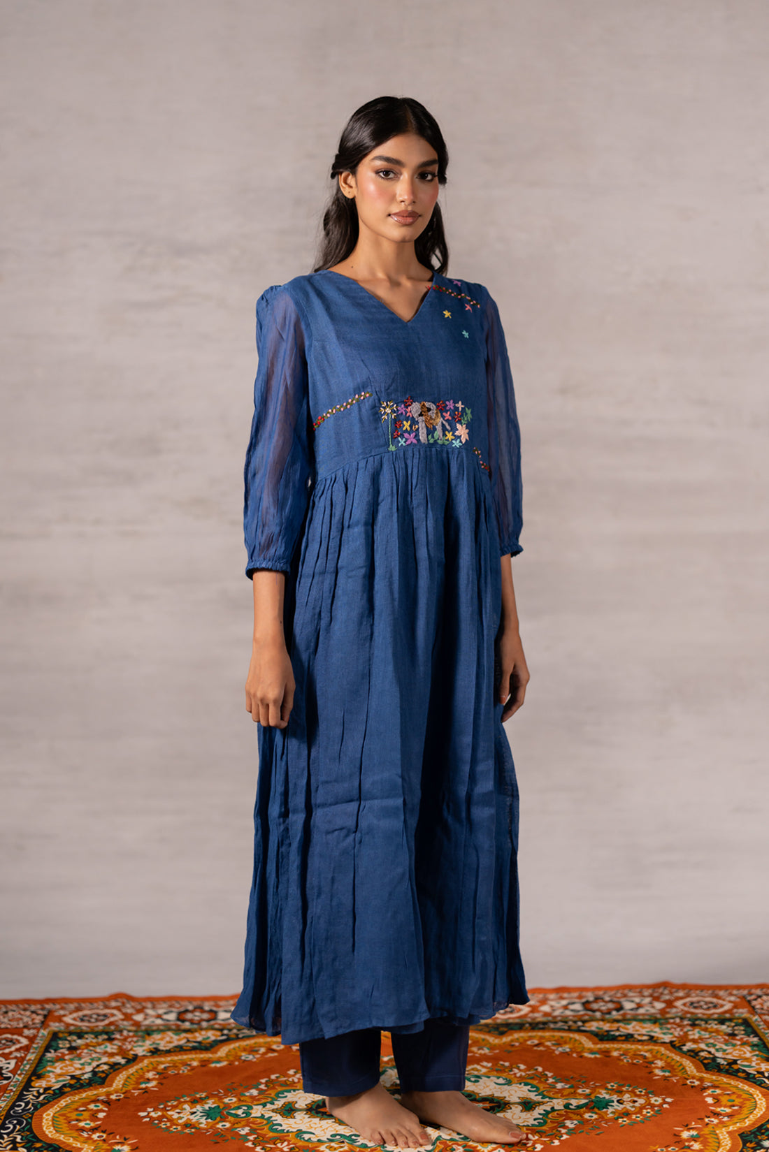 ROYAL BLUE LINEN ELEPHANT MOTIF KURTA