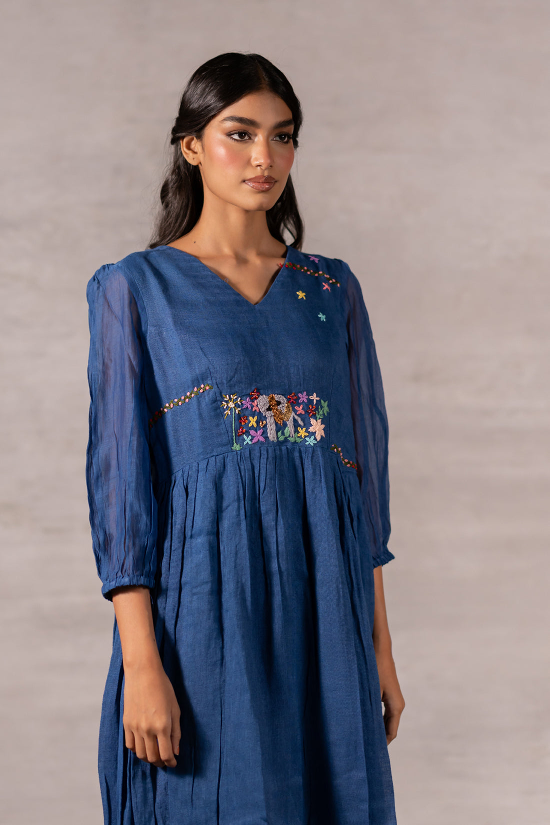ROYAL BLUE LINEN ELEPHANT MOTIF KURTA
