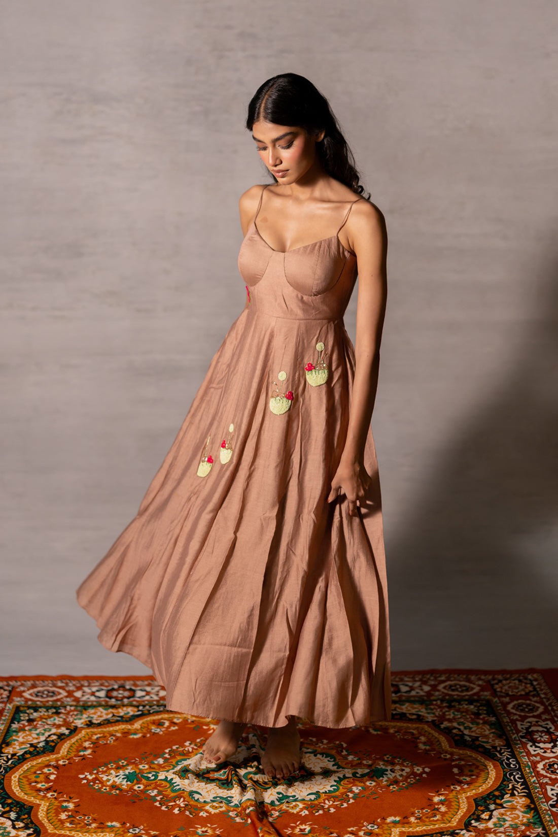 ROSY PINK COCONUT MOTIF EMBROIDERED CO-ORD DRESS