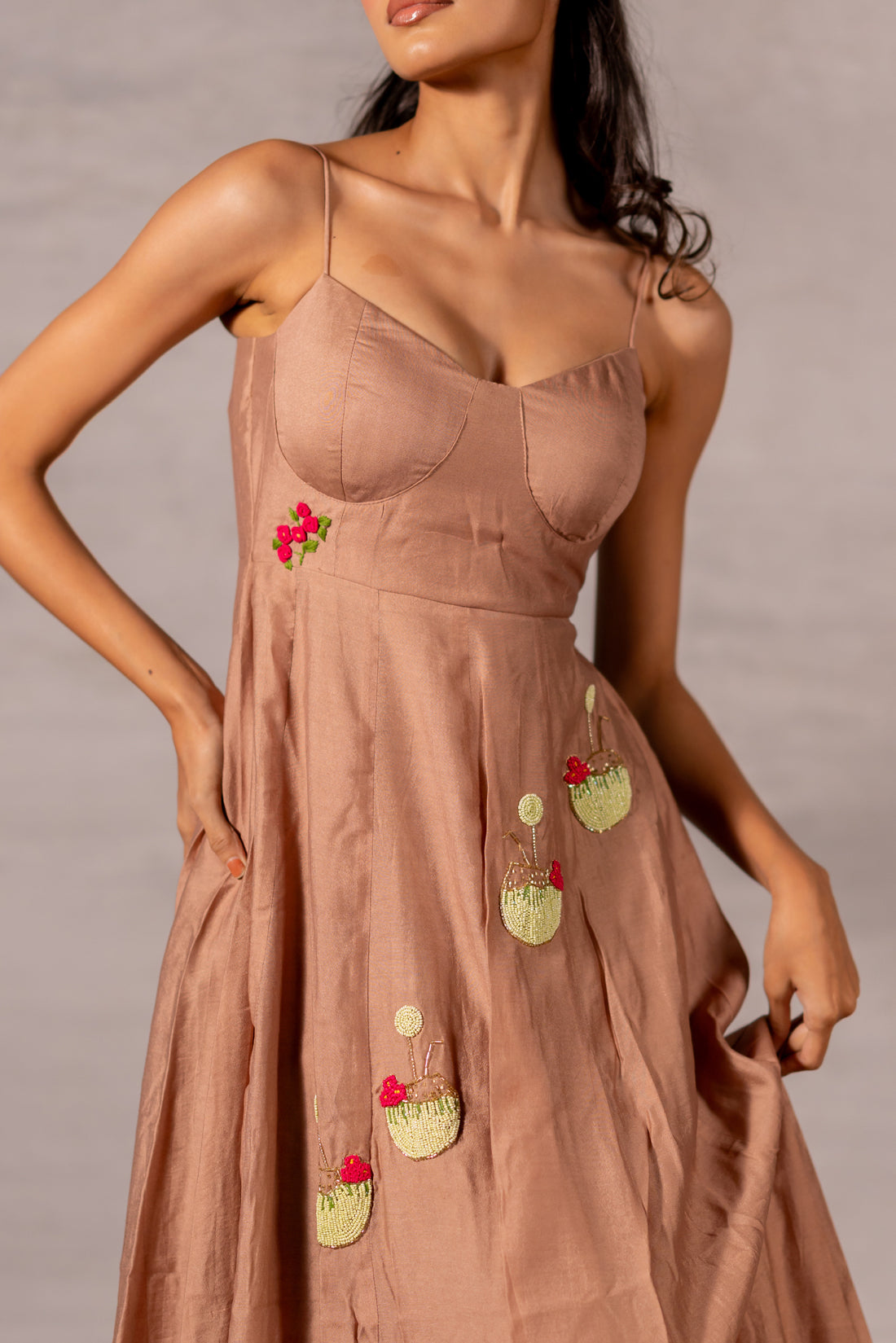 ROSY PINK COCONUT MOTIF EMBROIDERED CO-ORD DRESS